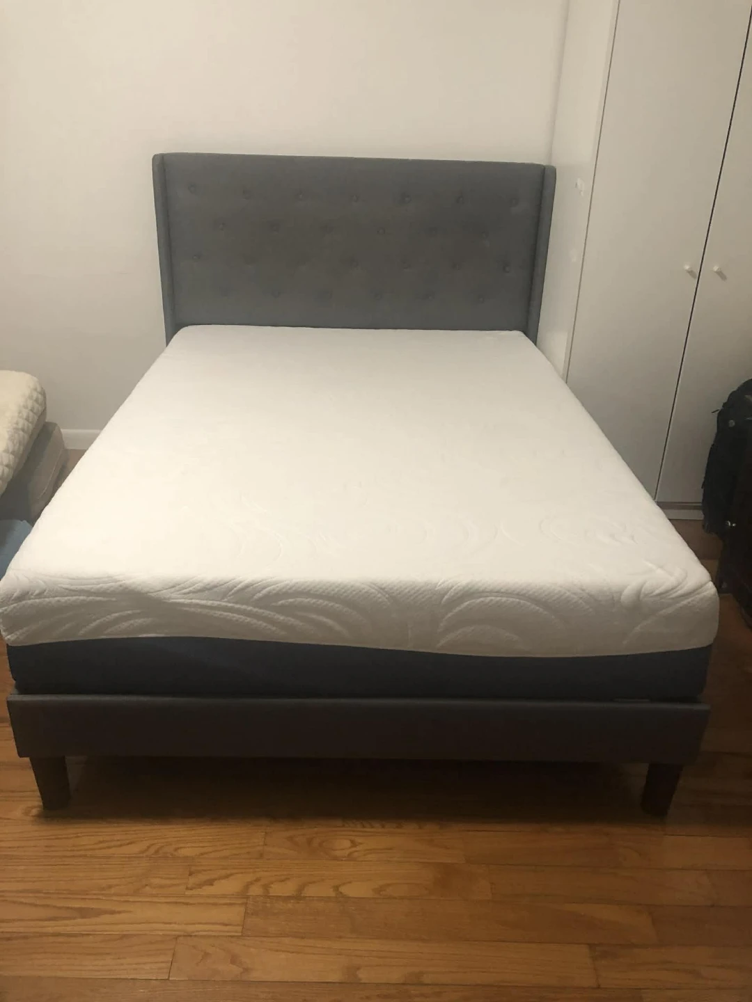 Gray Upholstered Full Bed Frame and Mattress