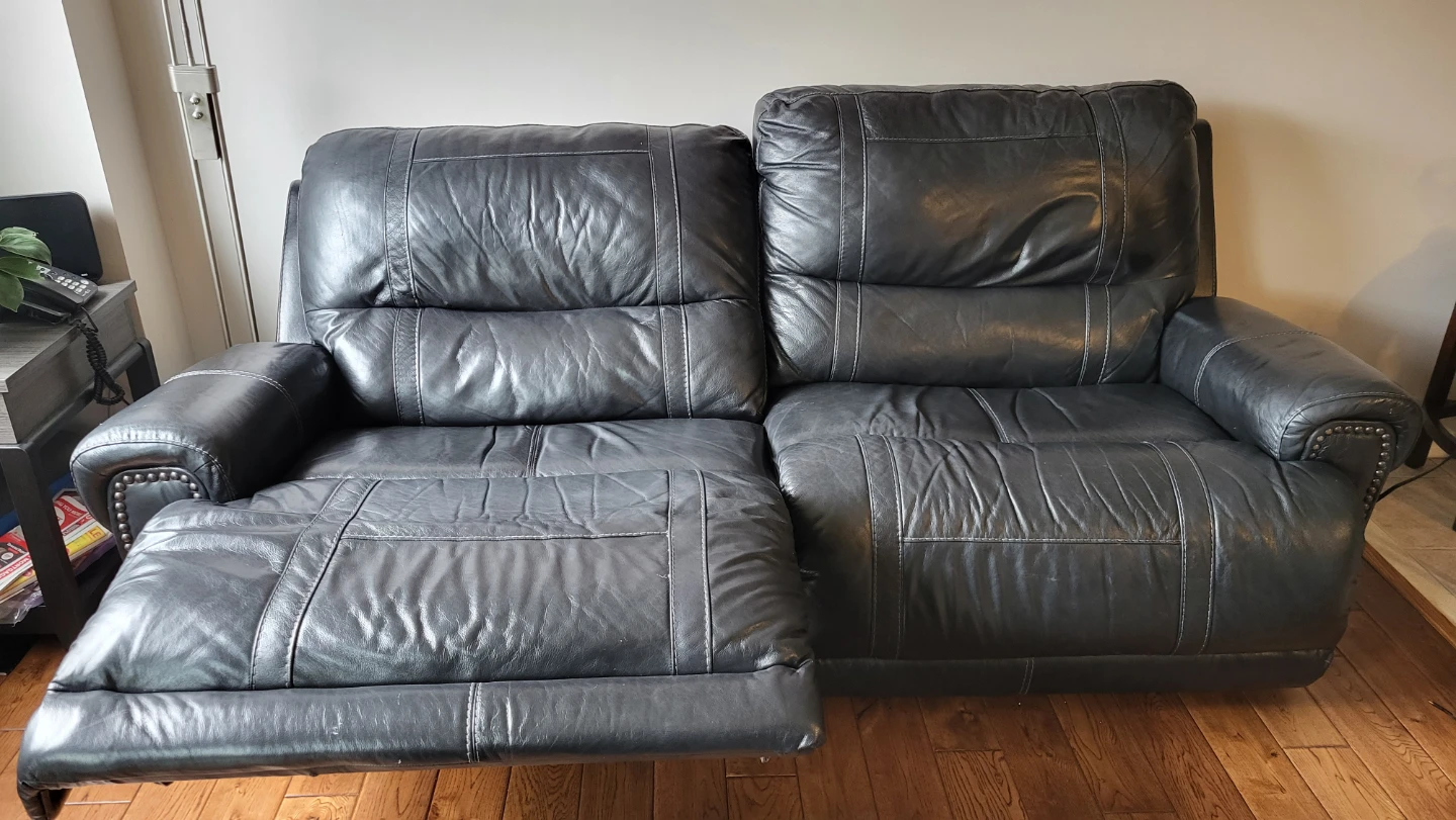 Dark black Leather Loveseat Recliner - photo 2