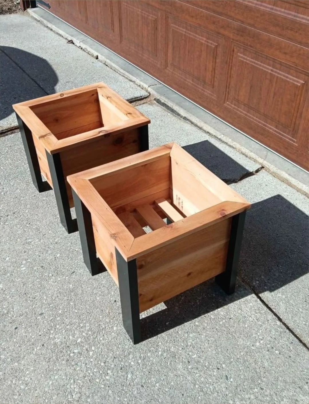 Wooden Planters with Black Legs (Set of 2)