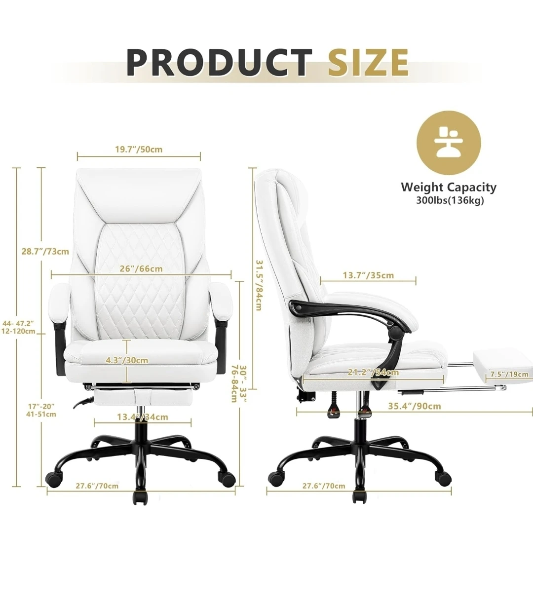 White Faux Leather Office Chair with Footrest - photo 4