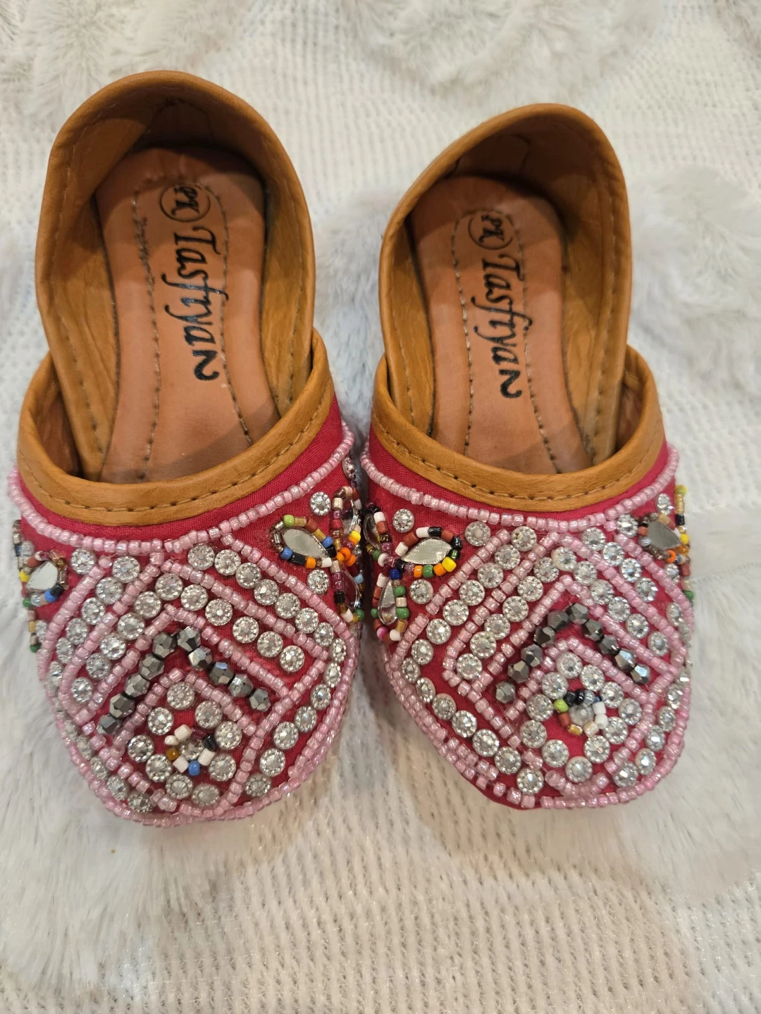 Pink Beaded Flat shoes