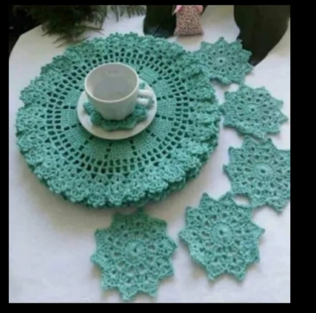 Hand-Crocheted Tablecloth and Coaster Set - photo 2