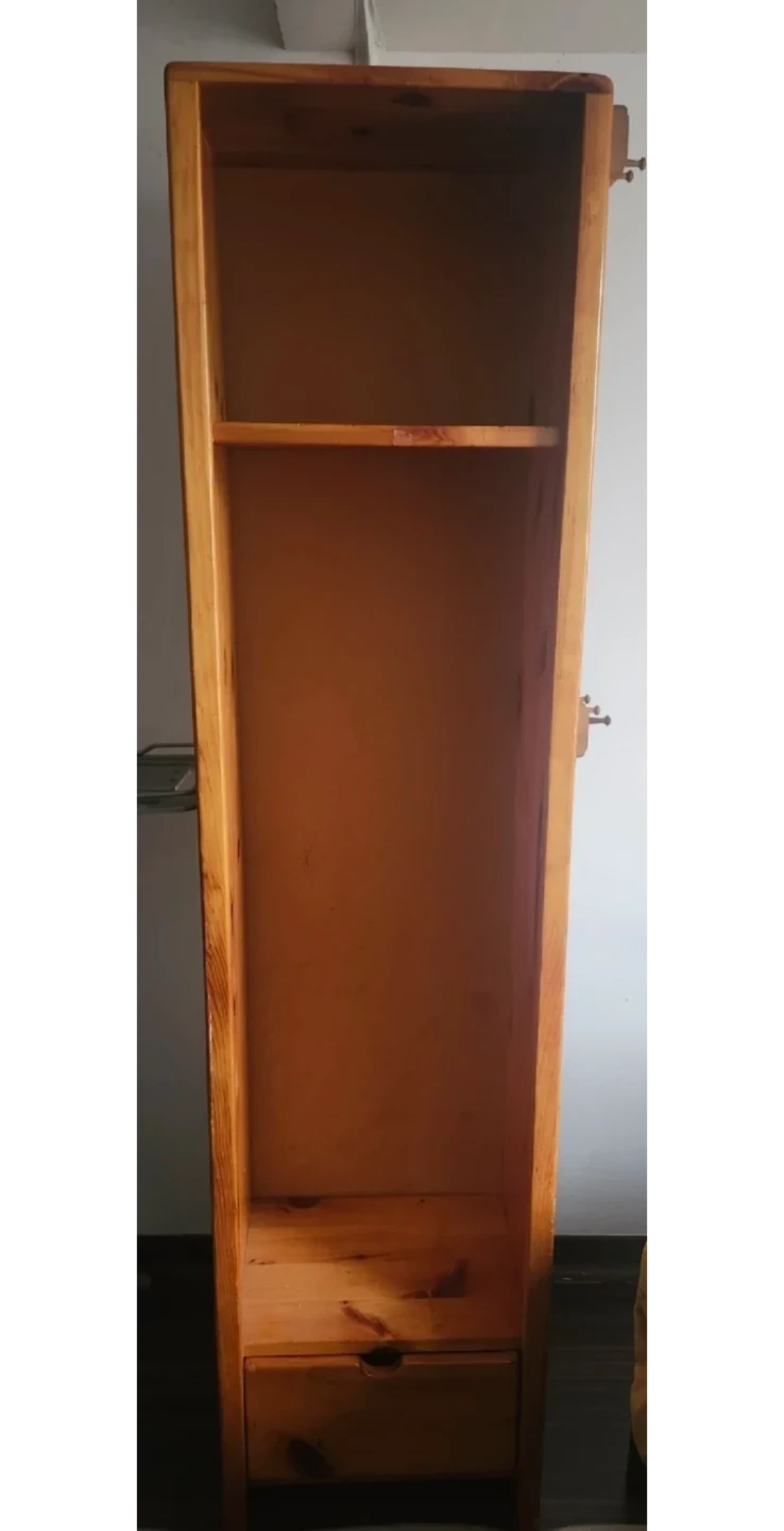 Wooden Narrow Cabinet with Drawer and Hooks