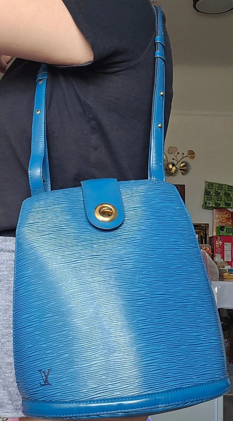 Blue Louis Vuitton Epi Leather Bucket Bag with Wallet