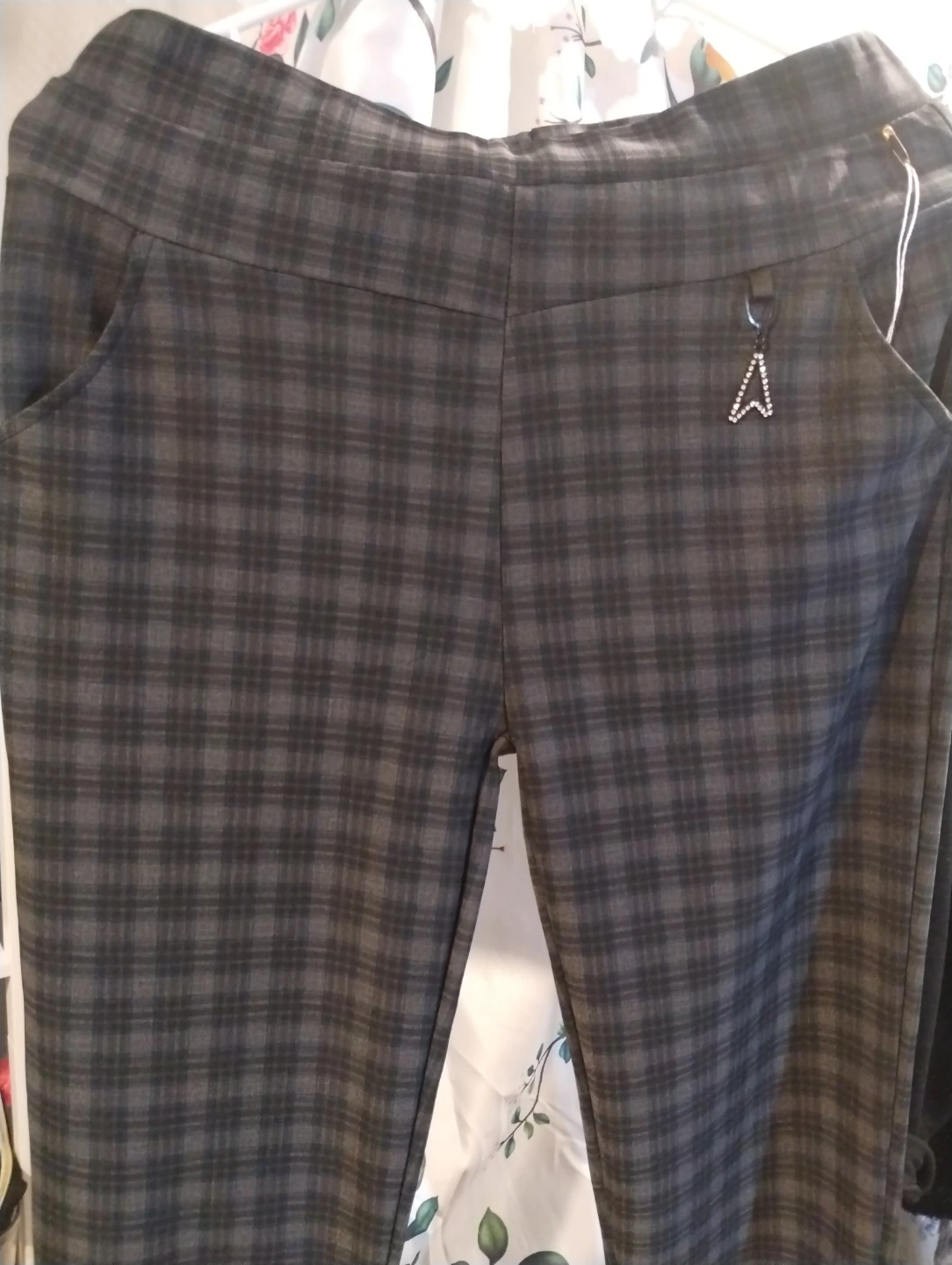 Plaid Pants with Embellished Charm