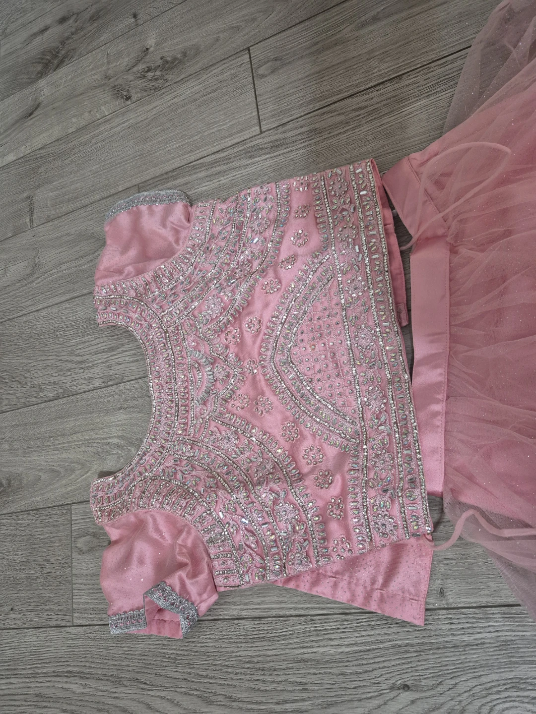 Pink Sequined Tiered Lehengas with Dupatta - photo 3
