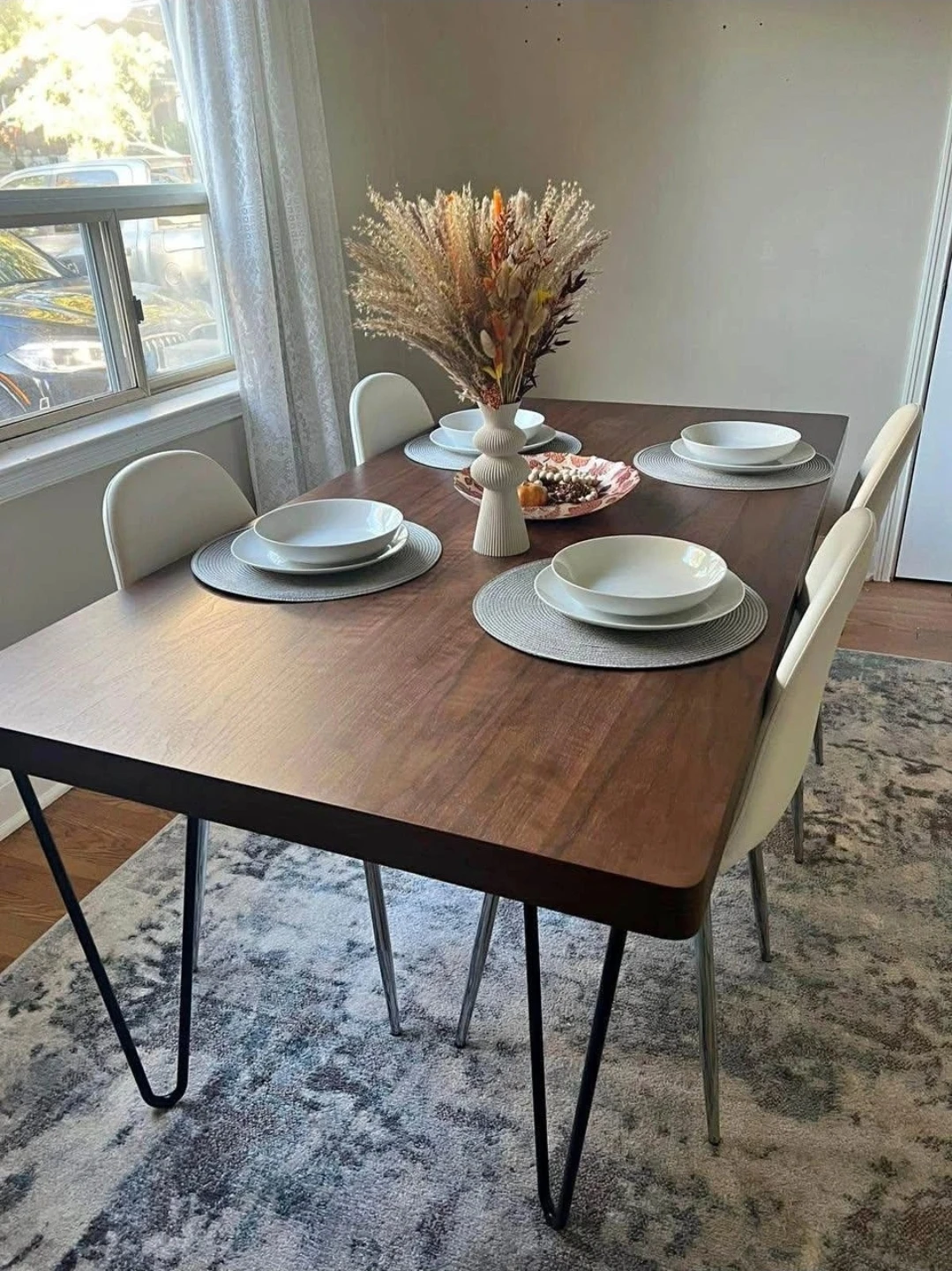 Walnut-look Top Dining Table with Hairpin Legs - Brand New - photo 5