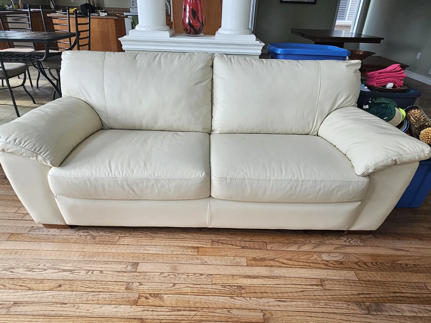 Cream/ Black Leather Sofas