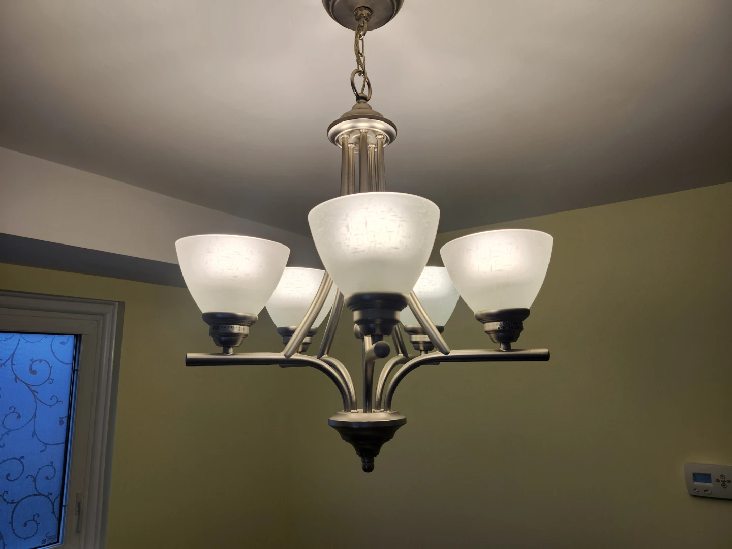 Modern 5-Light Brushed Nickel Chandelier - Frosted Glass Shades - photo 2