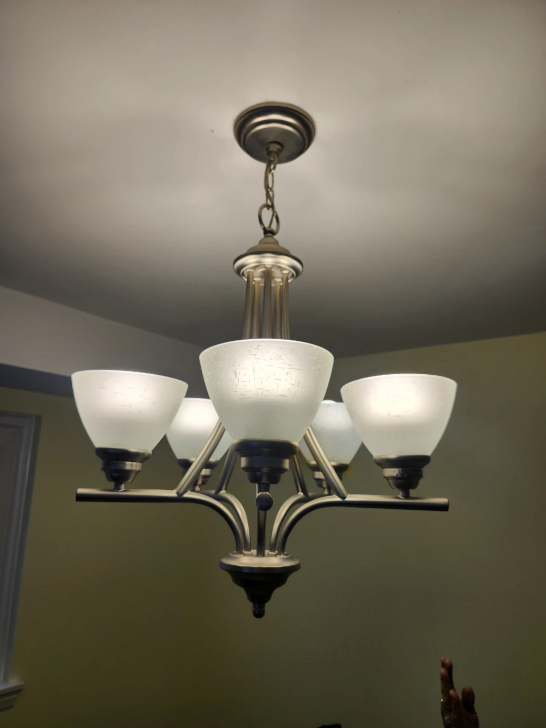 Modern 5-Light Brushed Nickel Chandelier - Frosted Glass Shades - photo 3