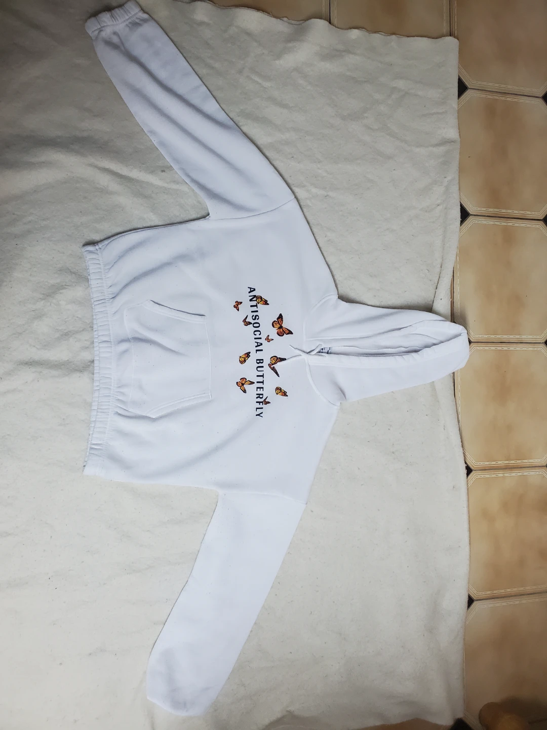 White "Antisocial Butterfly" Cropped Hoodie