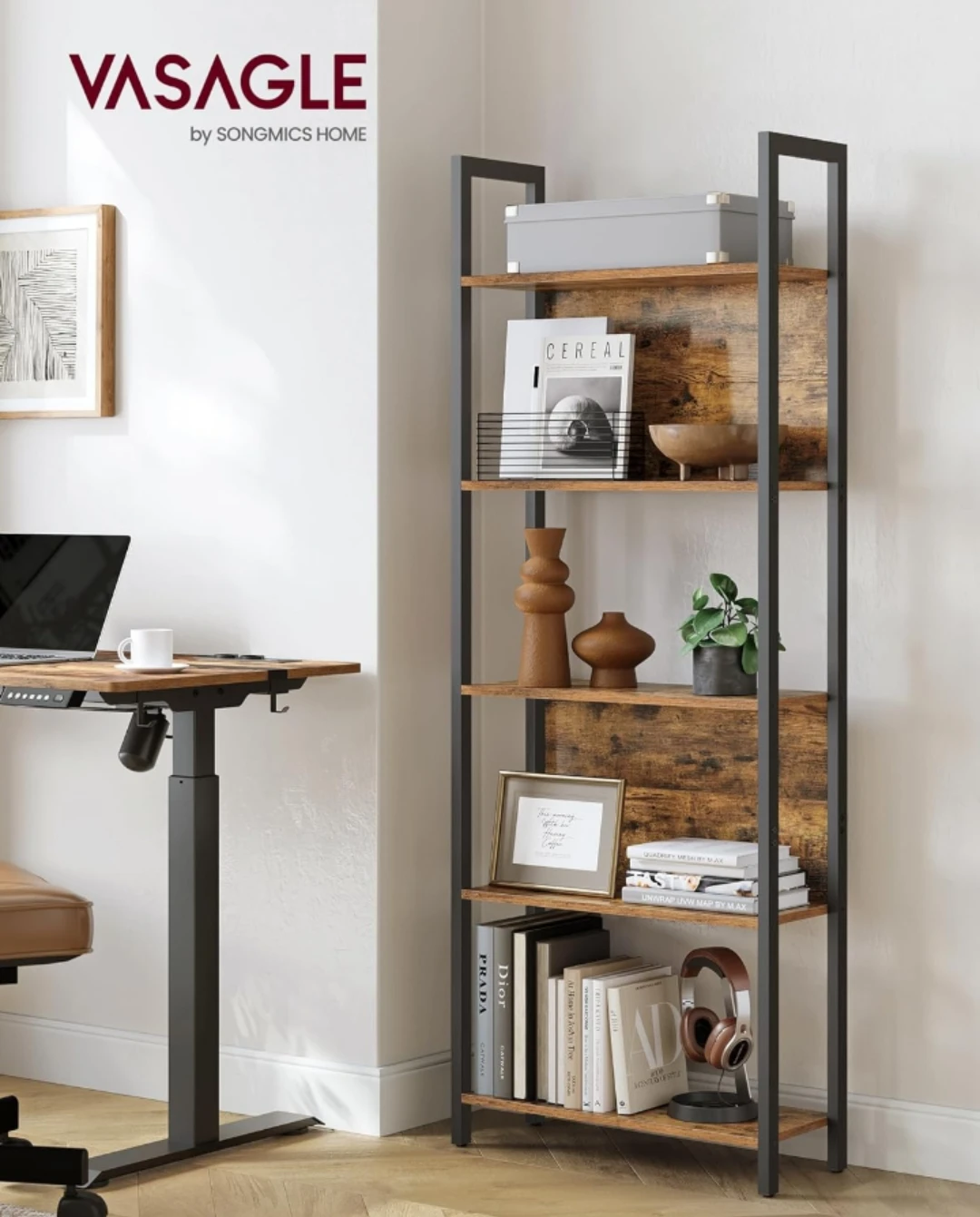 VASAGLE 5-Shelf Bookcase - Rustic Brown - photo 4