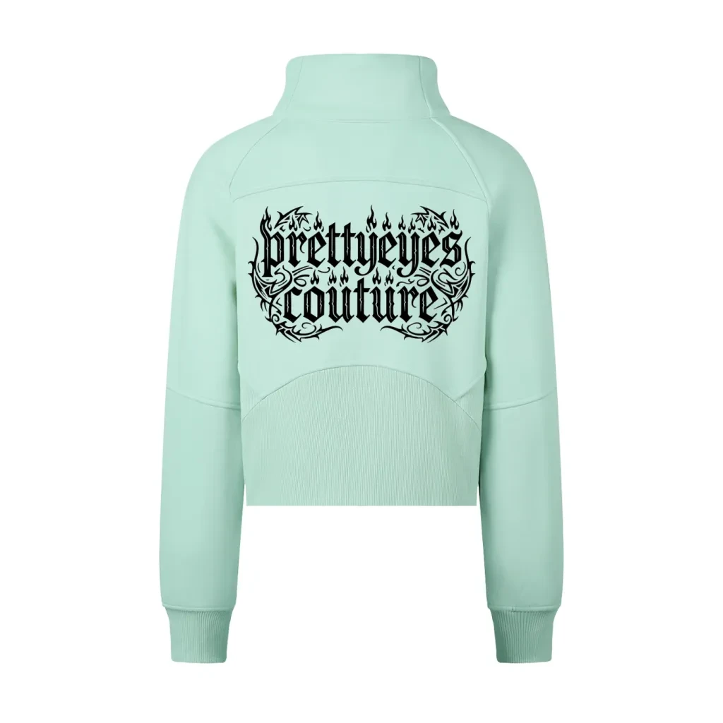 Prettyeyes Couture Mint Green Zip-Up Cropped Sweatshirt