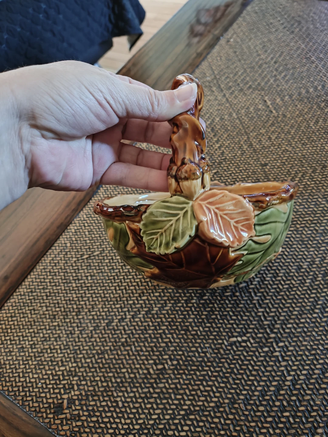 Harvest Ceramic Basket W Handle Fall Leaf Decor - photo 3
