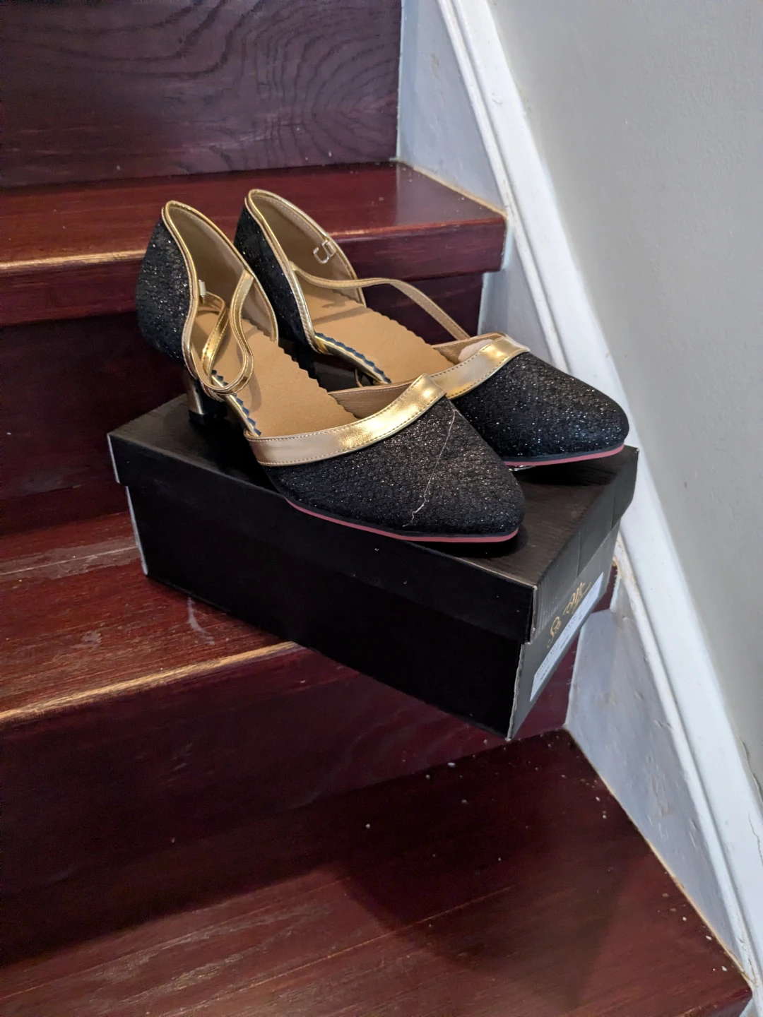 Sparkly Black and Gold Women's Heels