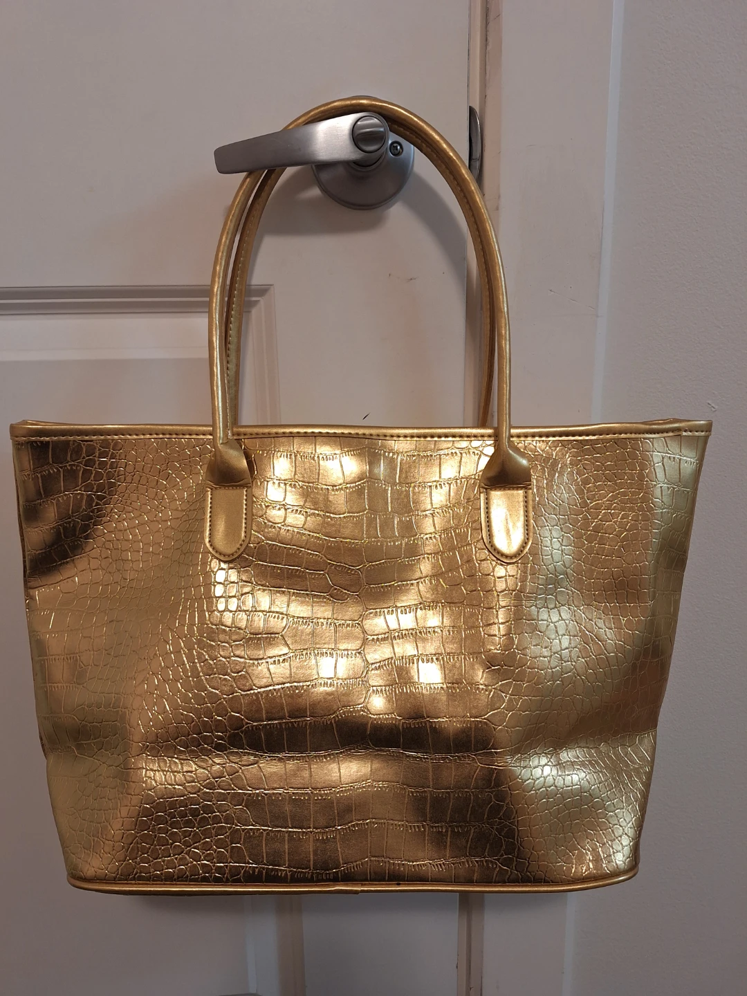 Fornarina Gold Crocodile Embossed Tote Bag - photo 2