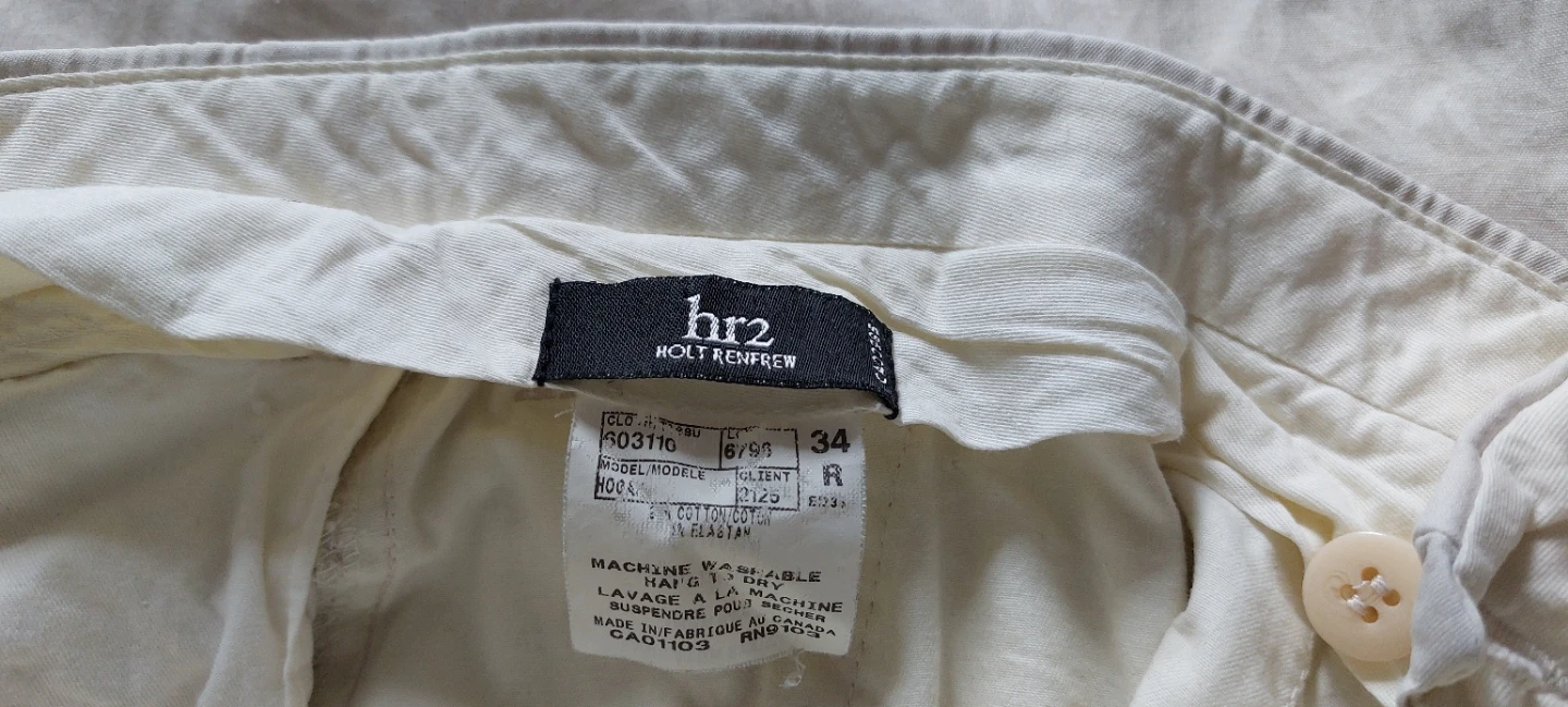 HR2 Holt Renfrew Men's Light Beige Cream Chinos - Size 34 - photo 2