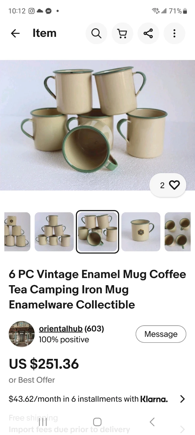 Set 6 Vintage New Cream Green Enamel Enemalelware Mugs Camping - photo 4
