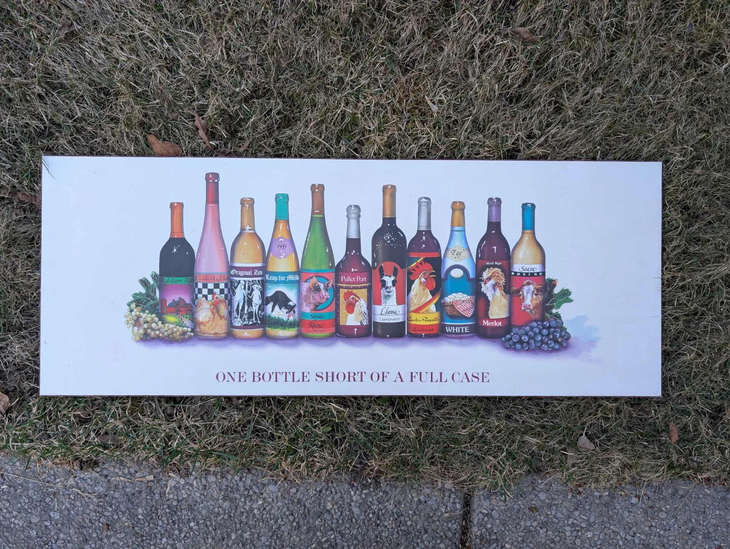 Vintage Wine Bottle Art Wooden Wall Decor 14x36"