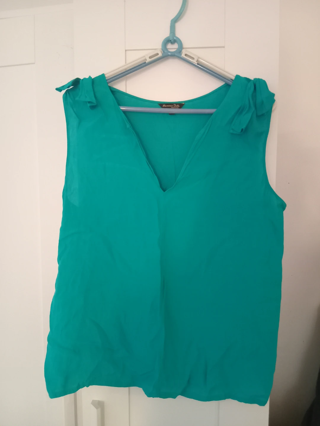 Massimo Dutti Women's Teal V-Neck Sleeveless Top Size L