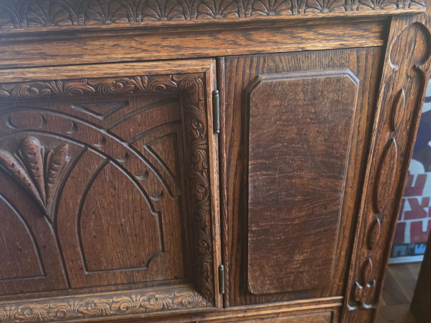 Antique Oak Cabinet with Carved Details - photo 2
