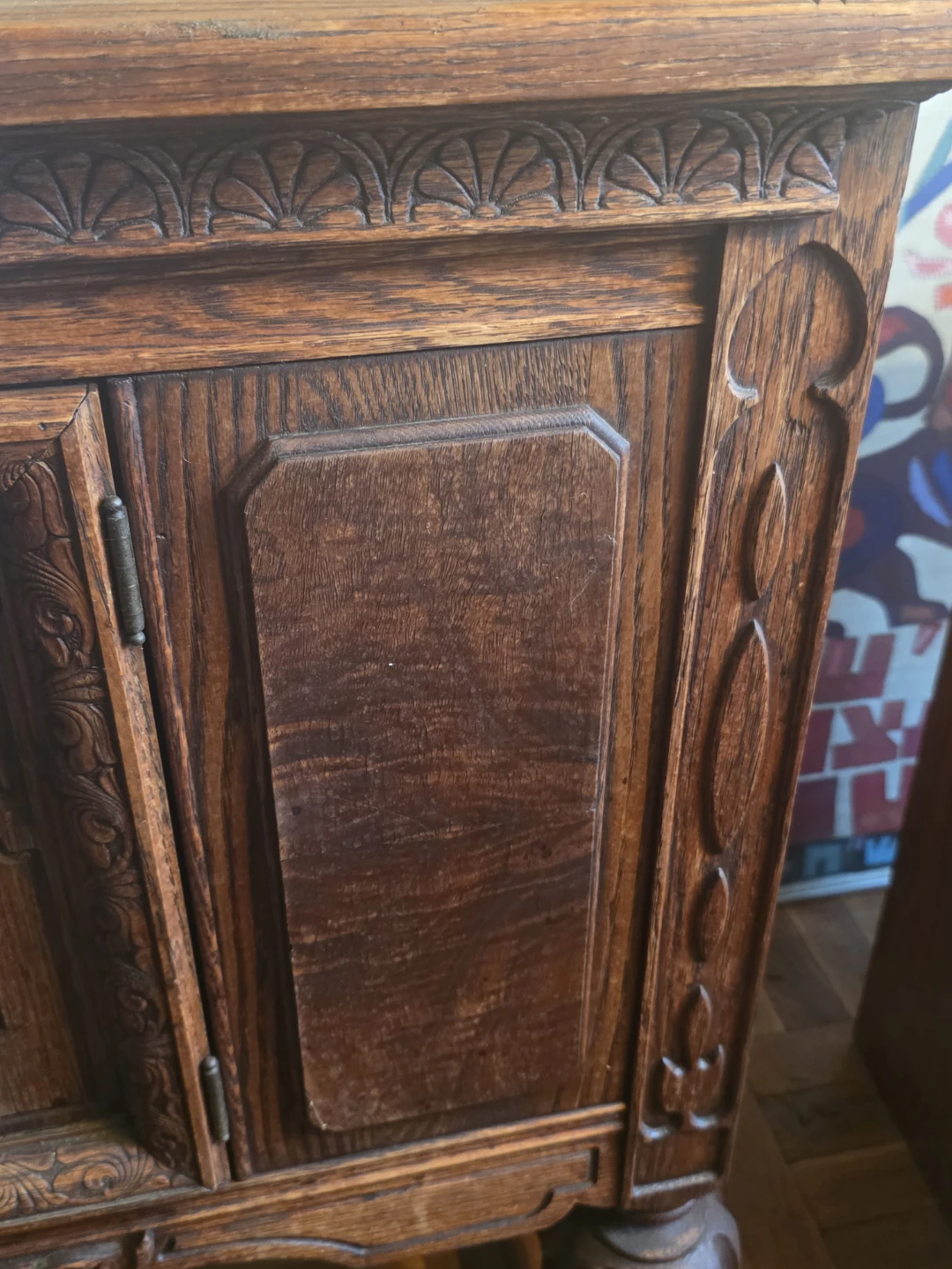 Antique Oak Cabinet with Carved Details - photo 4