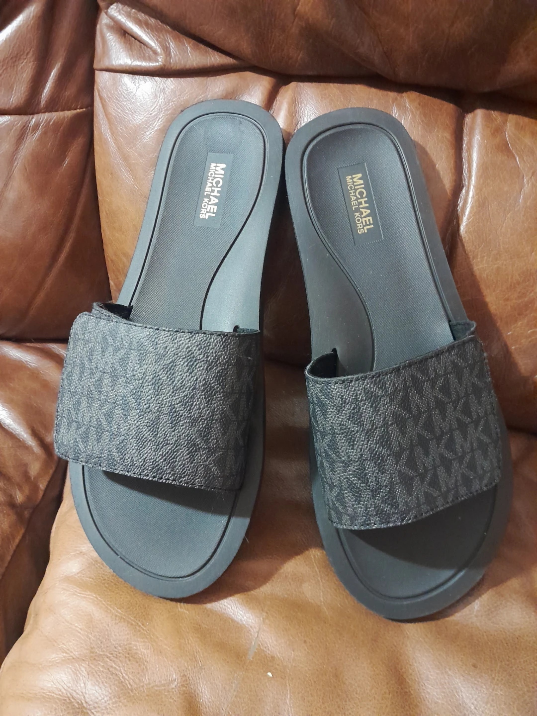 Michael Kors Black MK Logo Slide Sandals