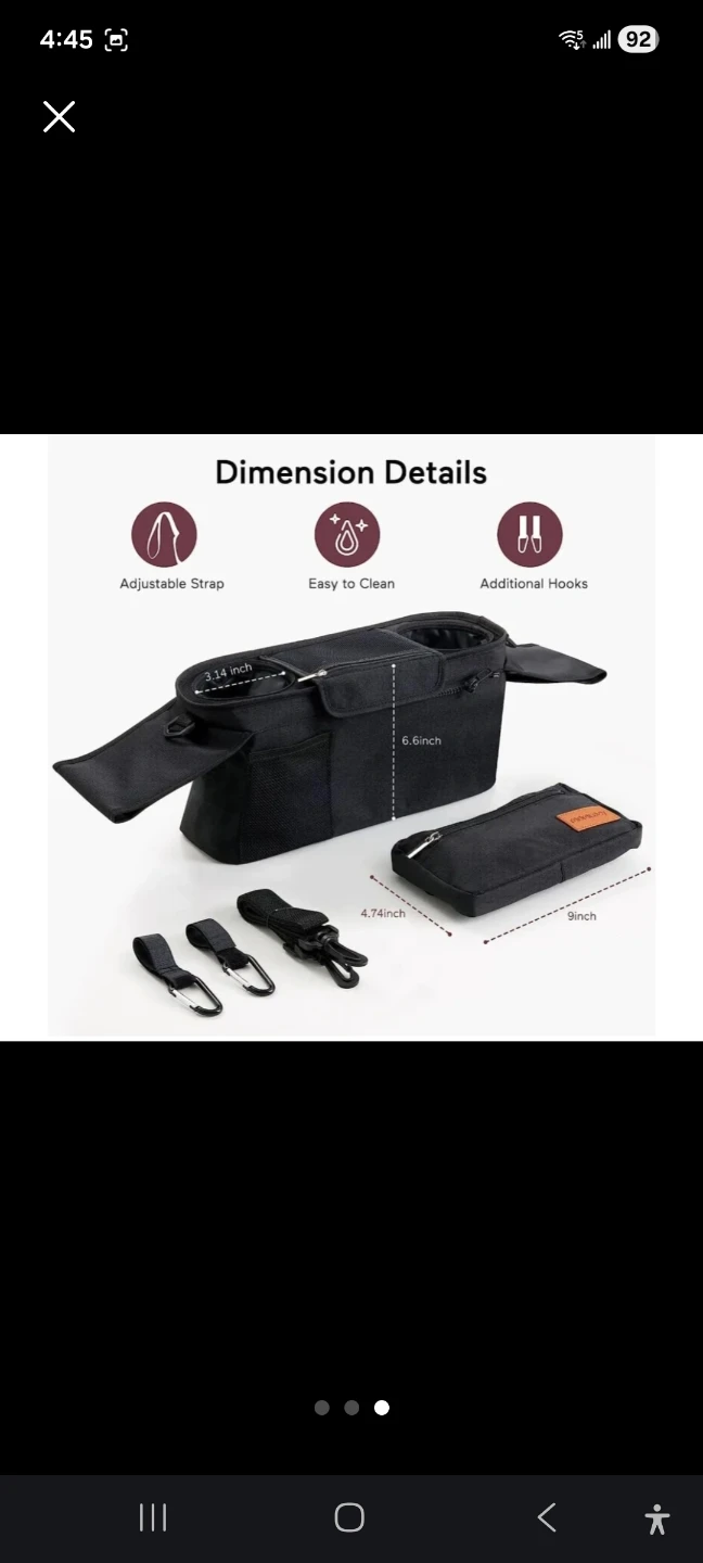 Black Stroller Organizer Bag with Insulated Cup Holders