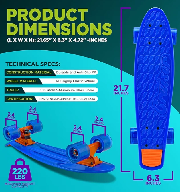 Standard Skateboard Mini Cruiser with LED Lights - photo 2