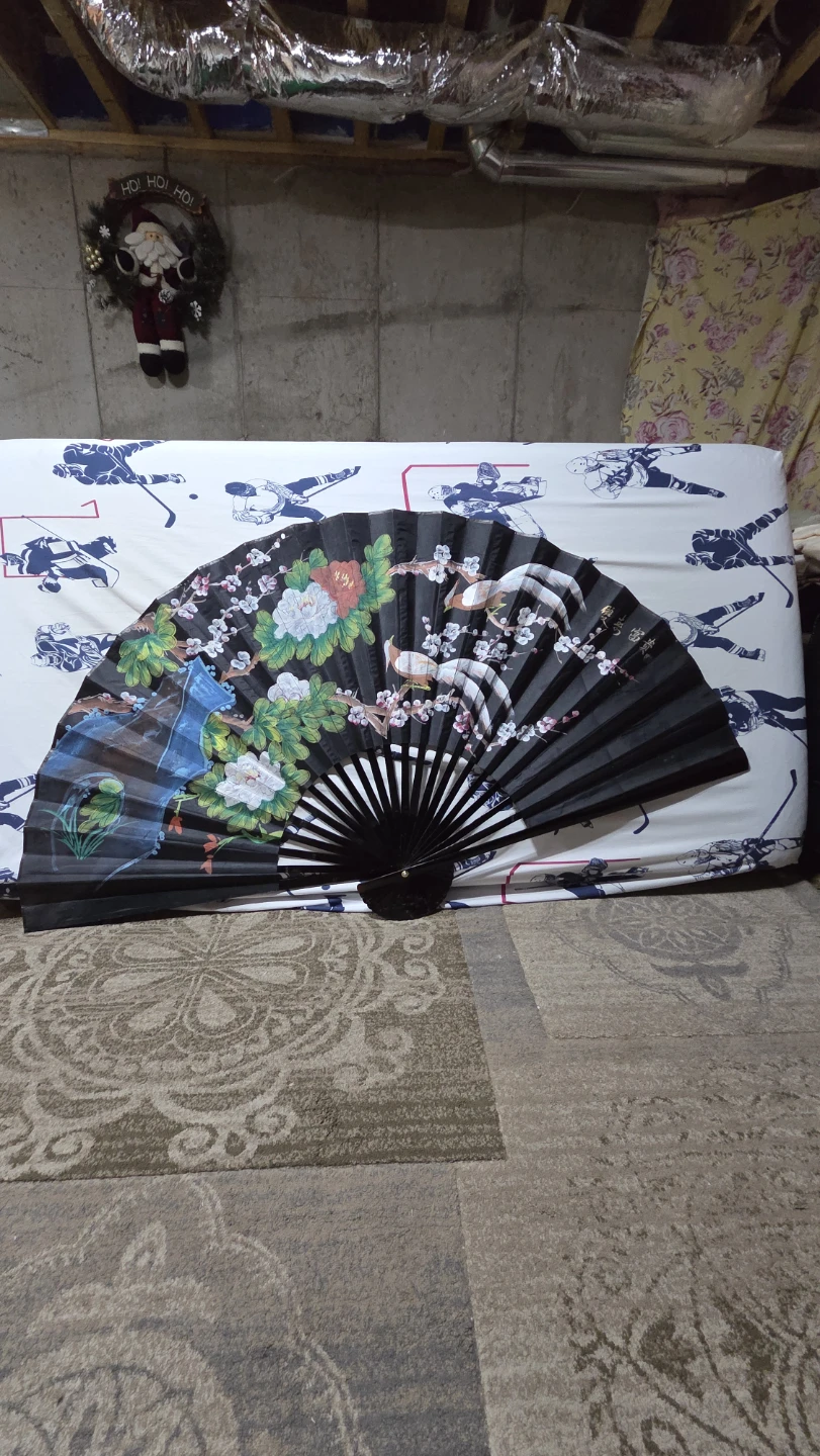 Decorative Folding Fan with Floral and Bird Design - photo 3