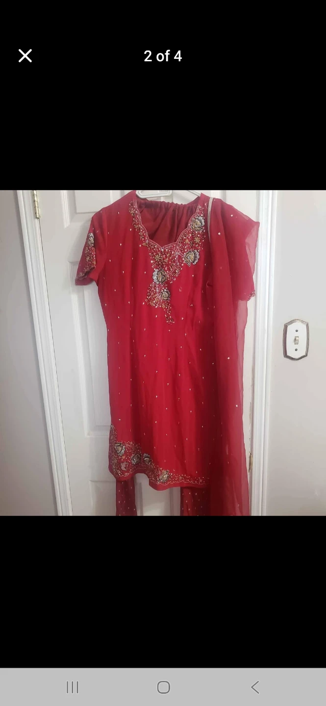 Red Embellished Salwar Kameez - Size Medium