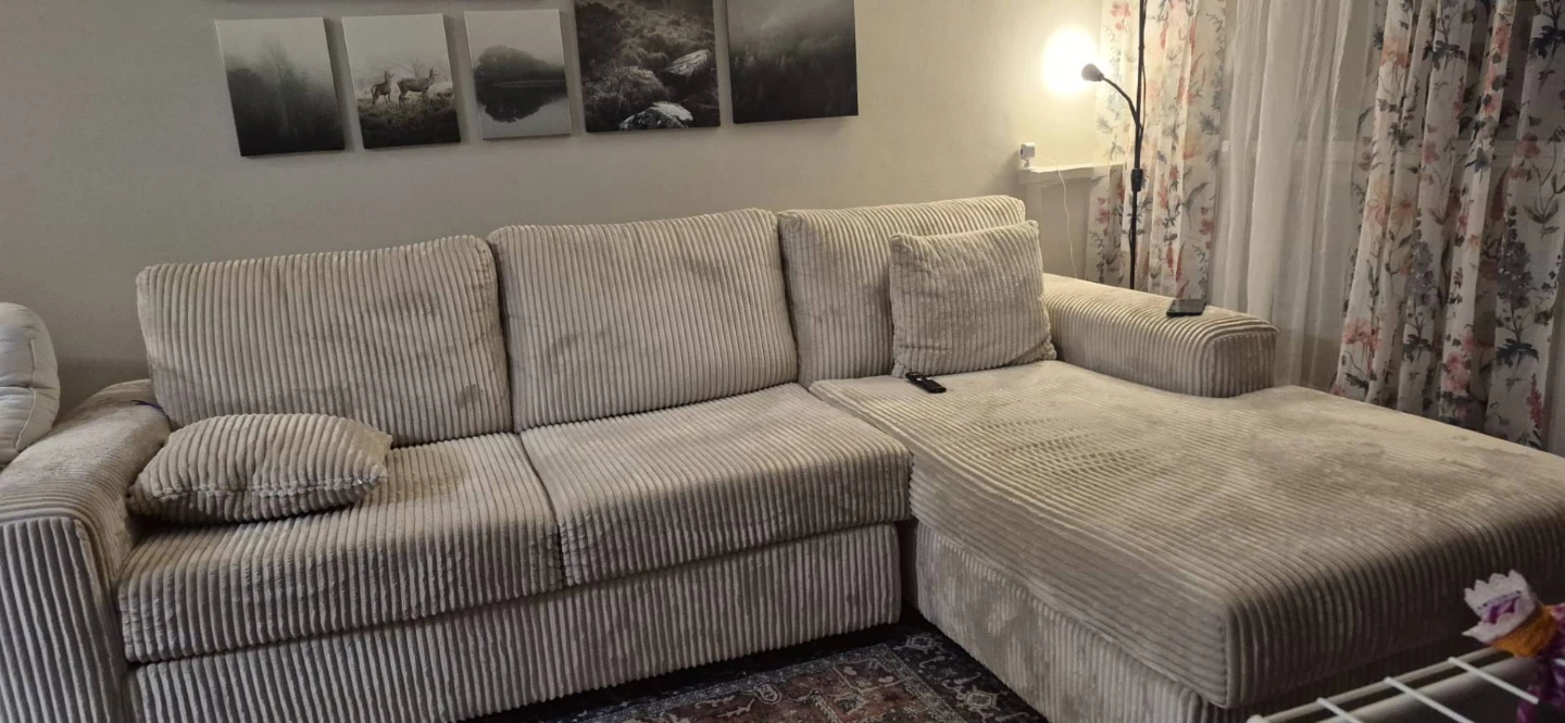 Cream Corduroy Sectional Sofa, - photo 2