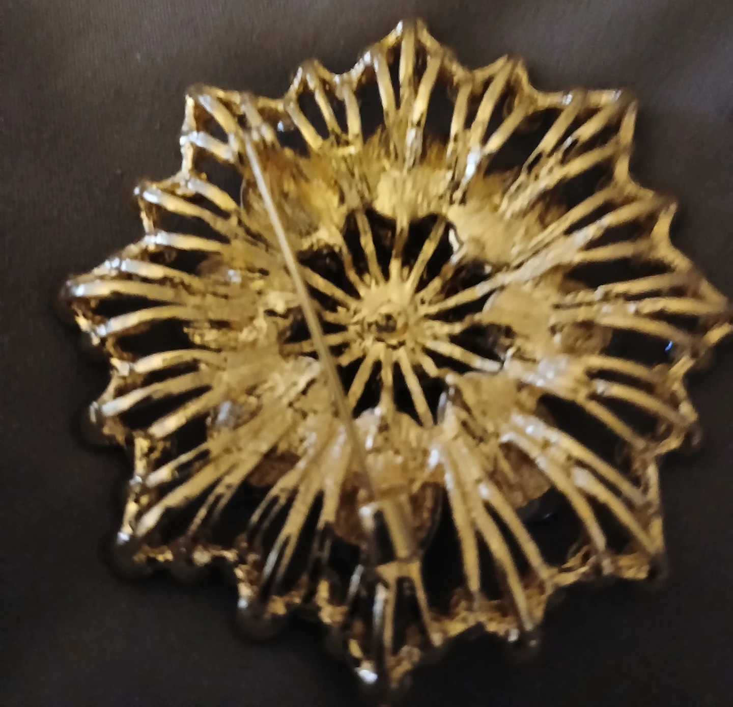Gold-tone Flower Brooch with Blue Rhinestones - photo 5