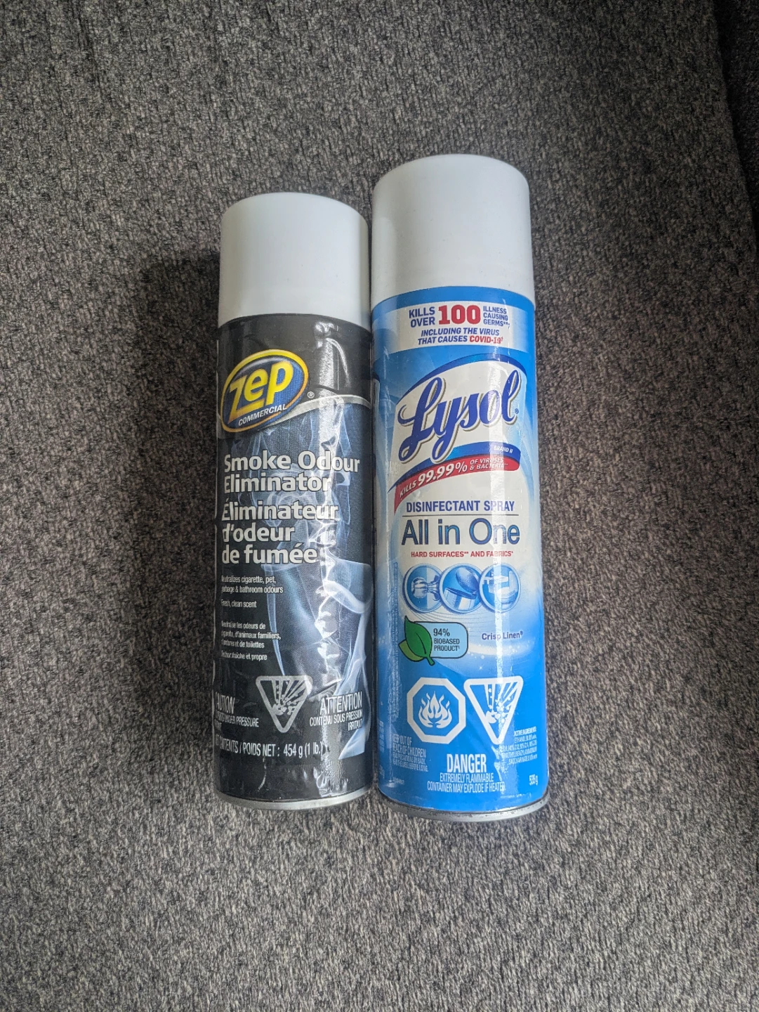 ZEP Smoke Odour Eliminator & Lysol Disinfectant Spray