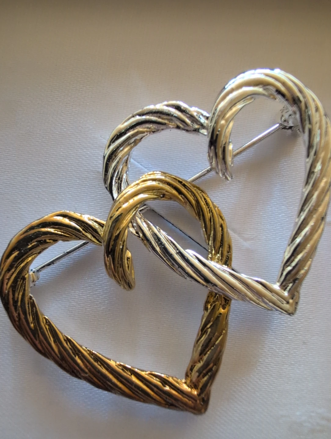 Double Heart Brooch - Gold and Silver Tone - photo 3