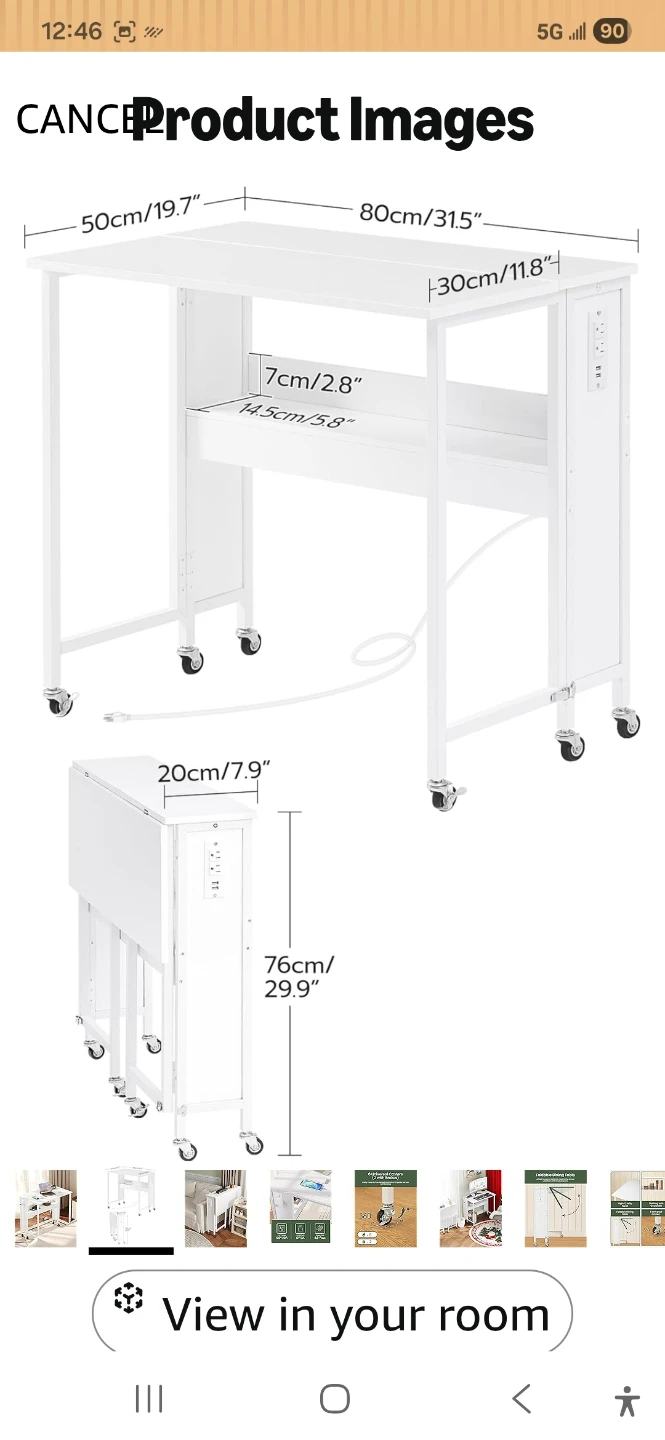 White Folding Table with 2 AC Outlets, 2 USB Ports, and Wheels - photo 2