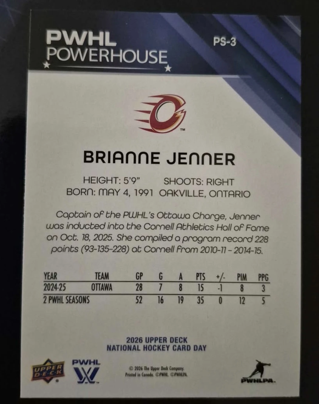 Brianne Jenner PWHL Card - photo 2