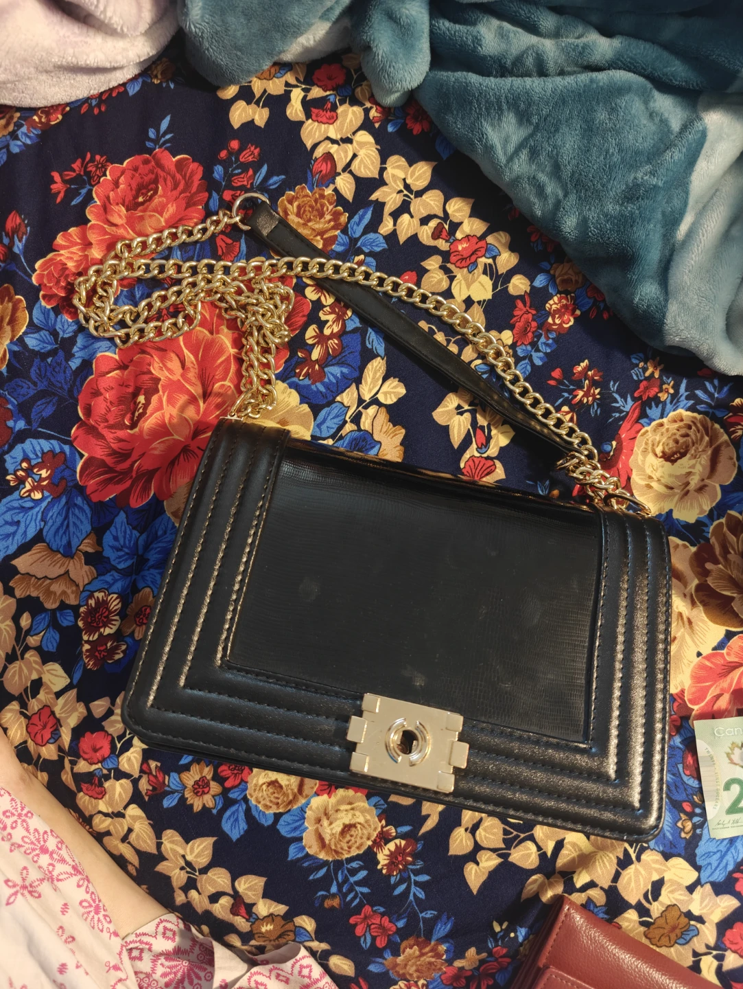 Black Handbag with Gold Chain