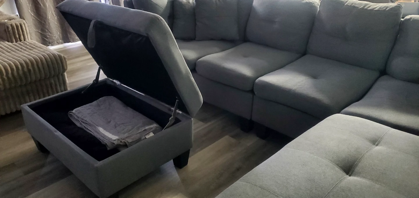 Grey Sectional Sofa with Storage Ottoman - photo 3