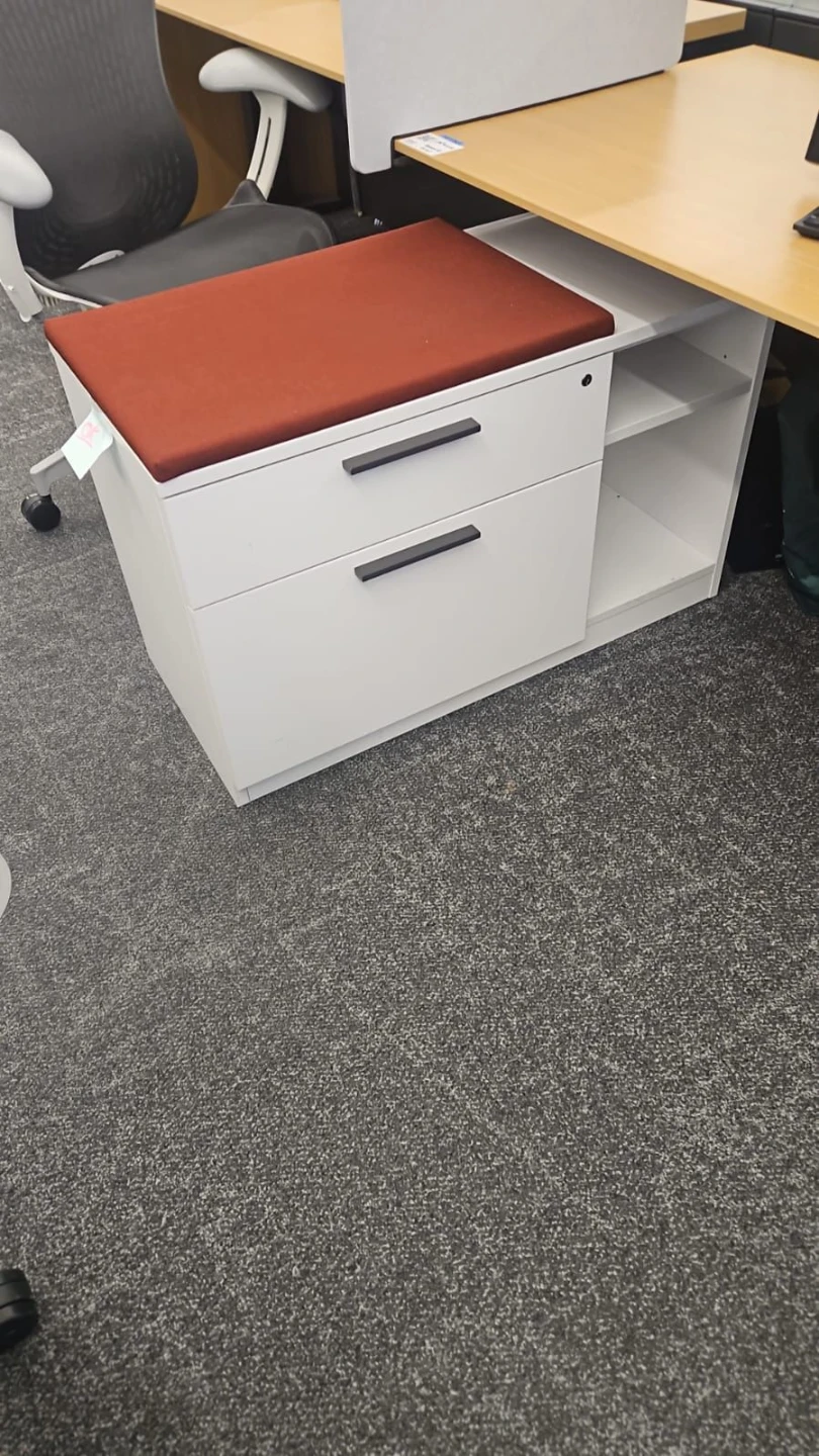 White Mobile Pedestal with Two Drawers and Seat Pad