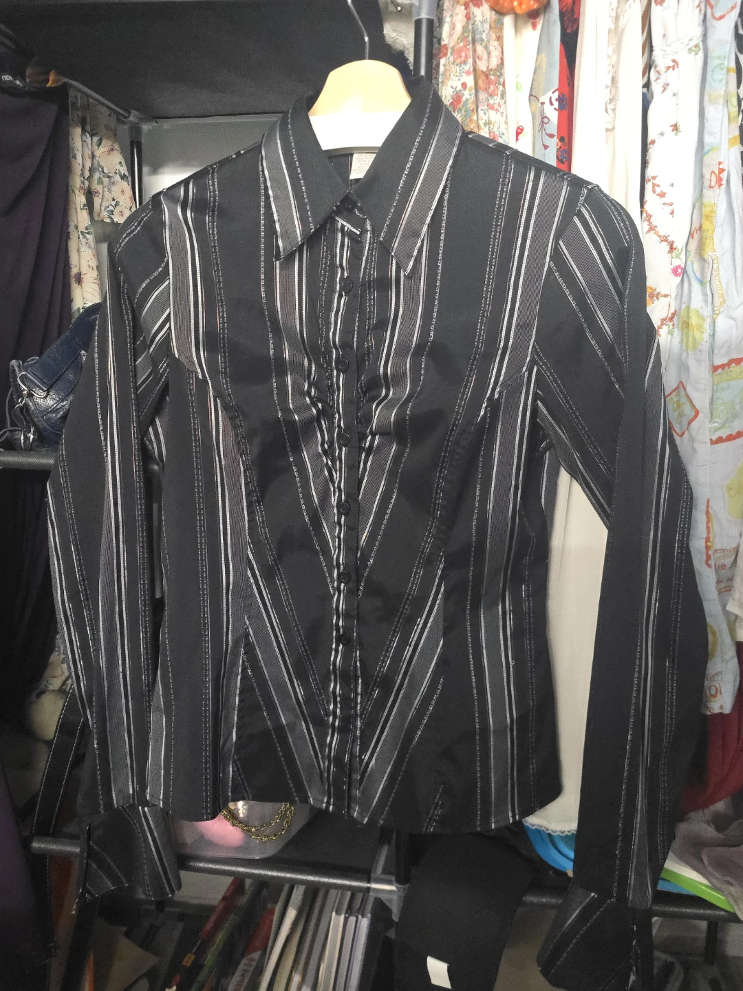 Women's Black Striped Long Sleeve Blouse - photo 2