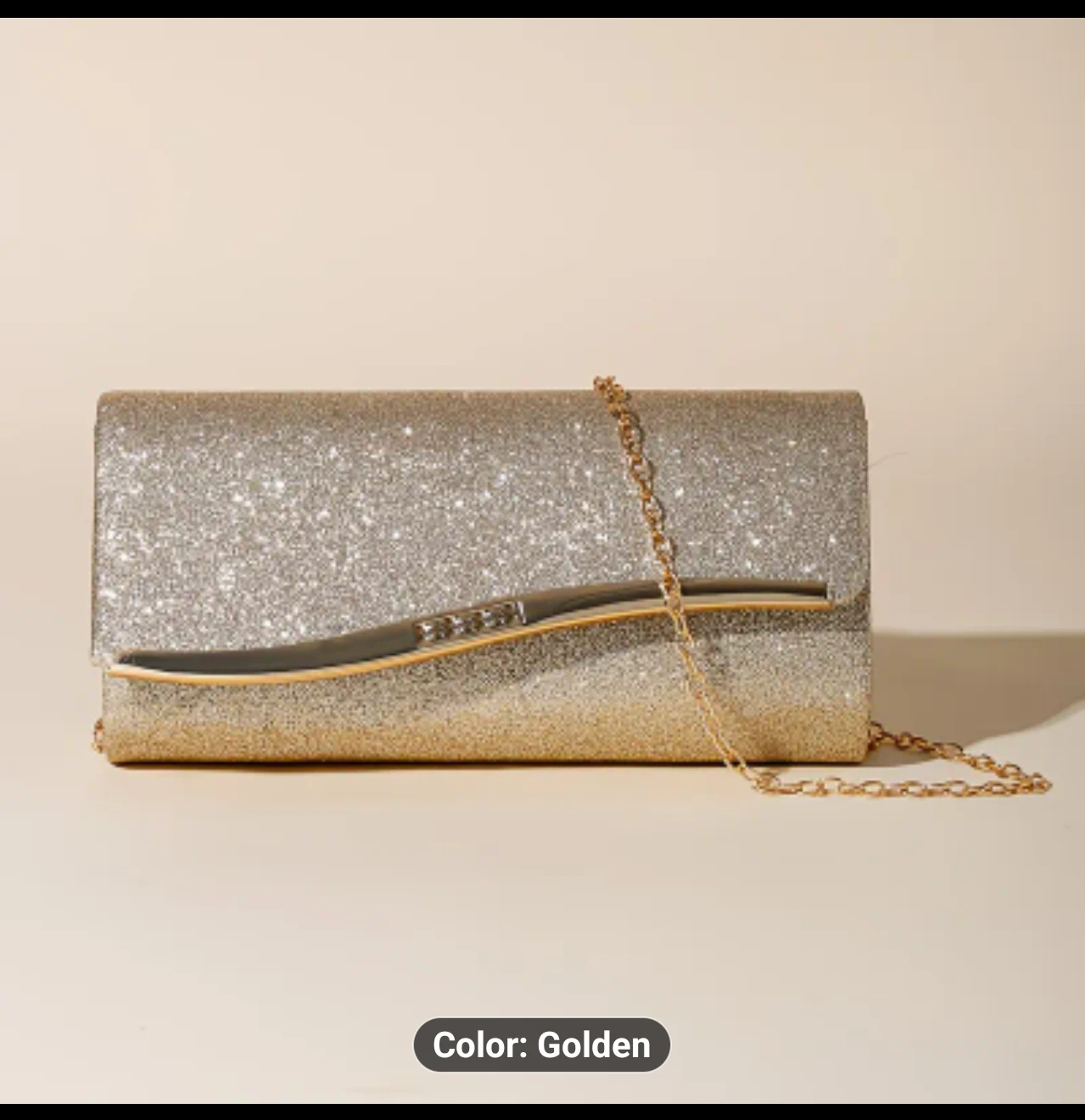 Glitter Clutch Purse with Chain - Gold