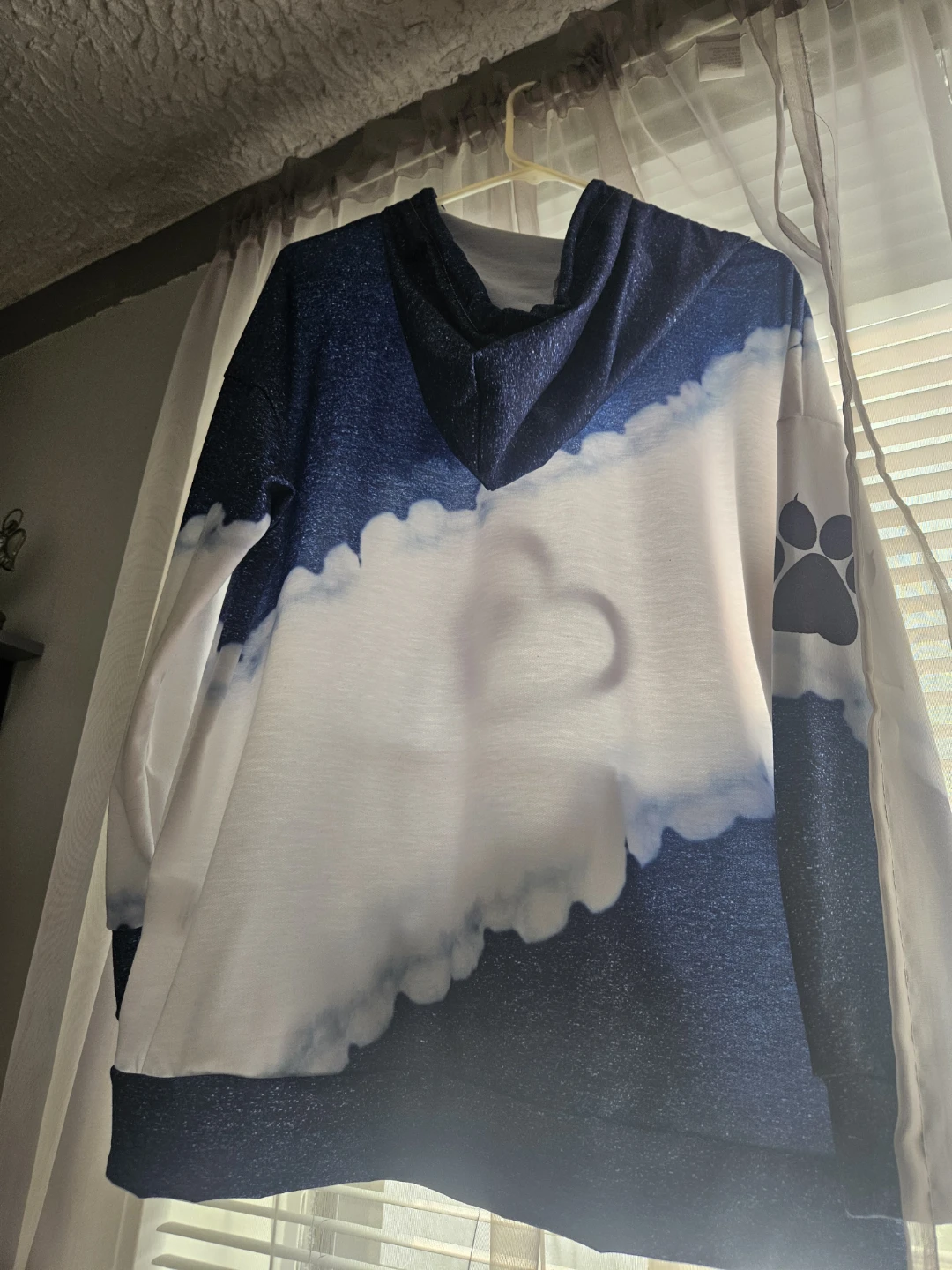 Blue and White Tie-Dye Hoodie with Paw Print Heart Graphic - photo 2