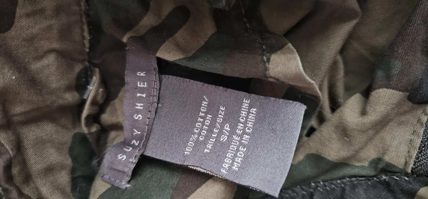 Suzy Shier Camo Jacket with Crochet Sleeves - Size S/P