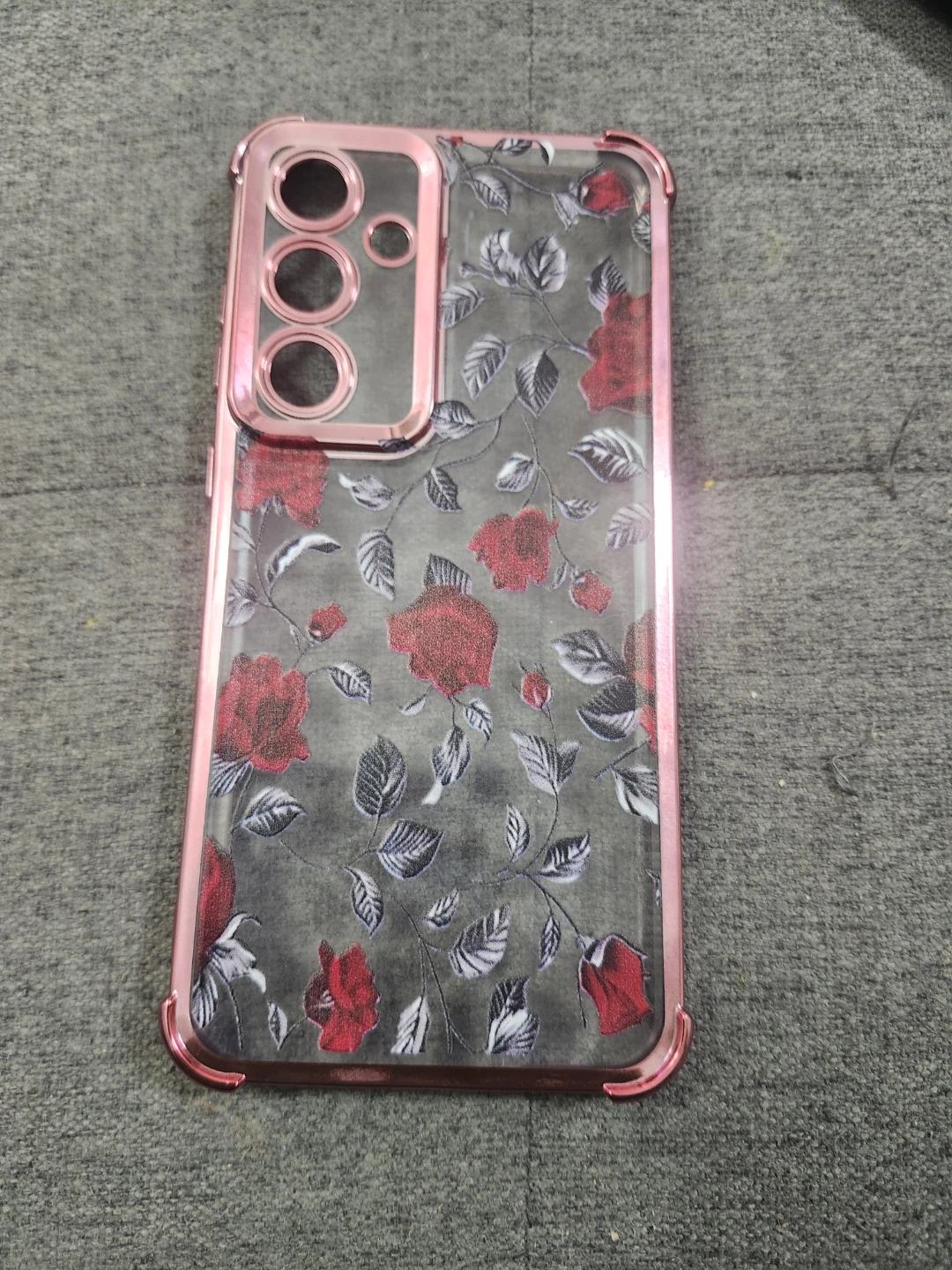 Clear Rose Floral Phone Case with Pink Trim