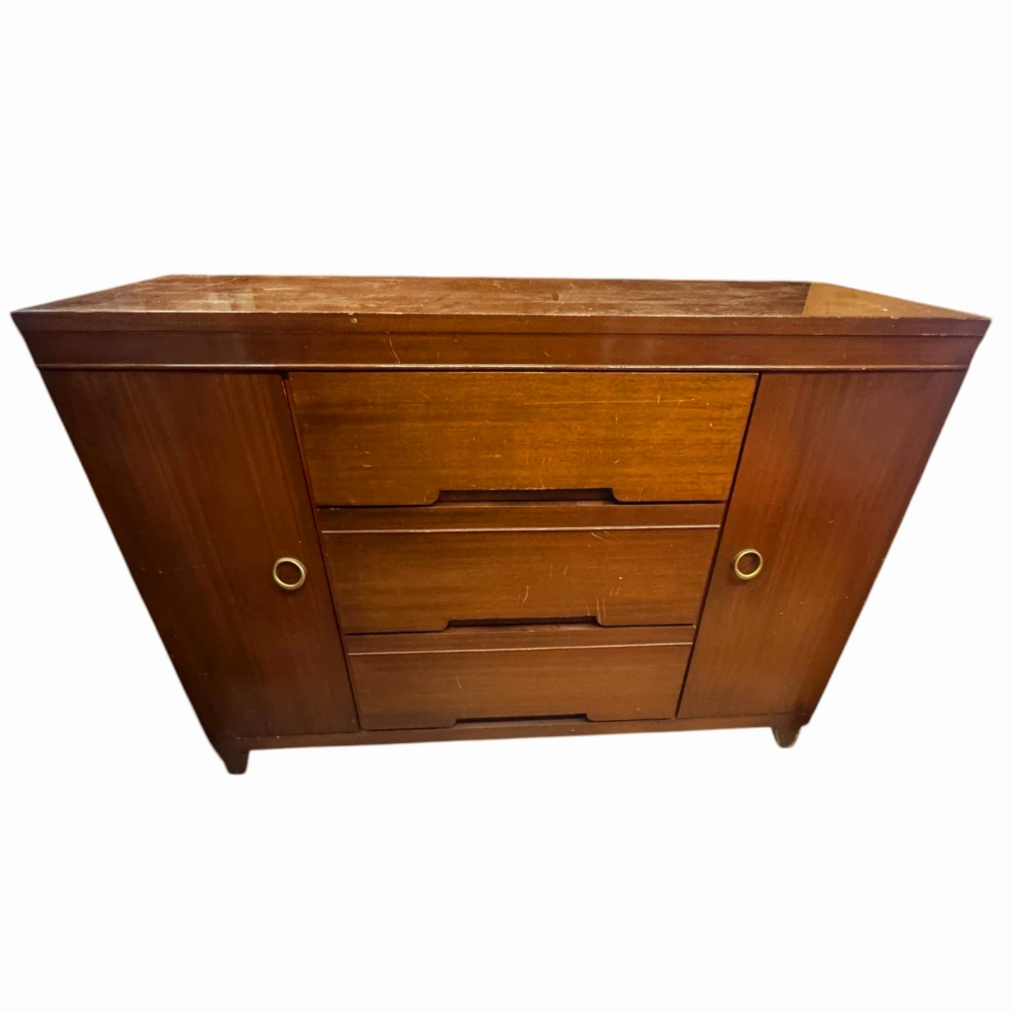 MCM Solid Walnut Dresser With Brass Accents (Delivery Available)