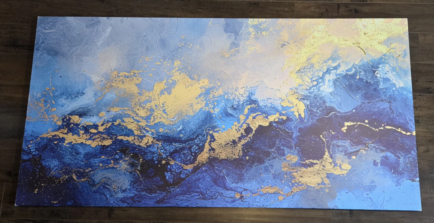 WALL ART, CANVAS ABSTRACT STYLE, BLUE / GOLD