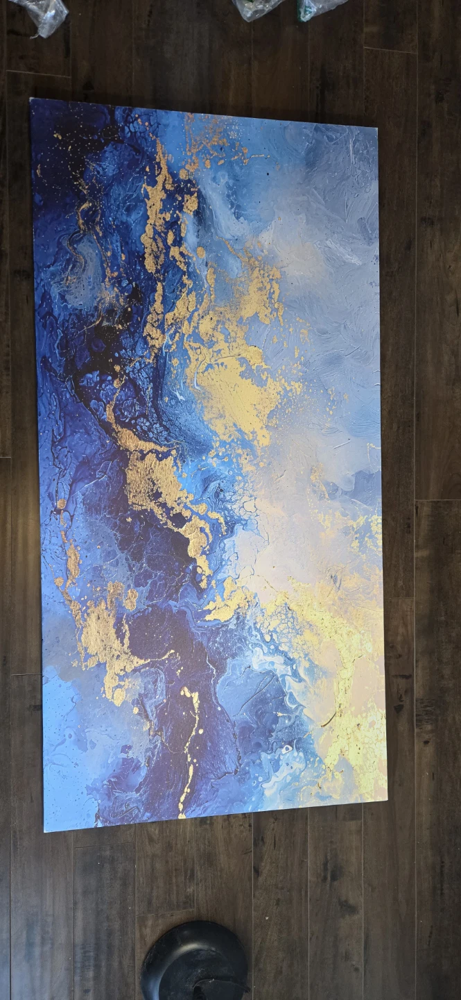 WALL ART, CANVAS ABSTRACT STYLE, BLUE / GOLD - photo 2
