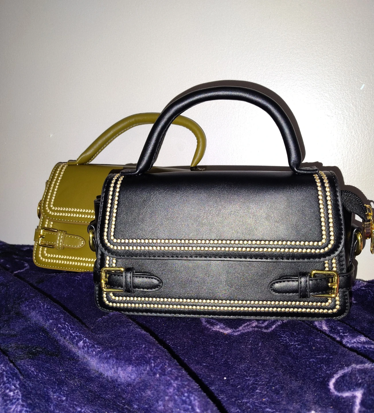 Set of 2 Mini Handbags - Black and Olive Green