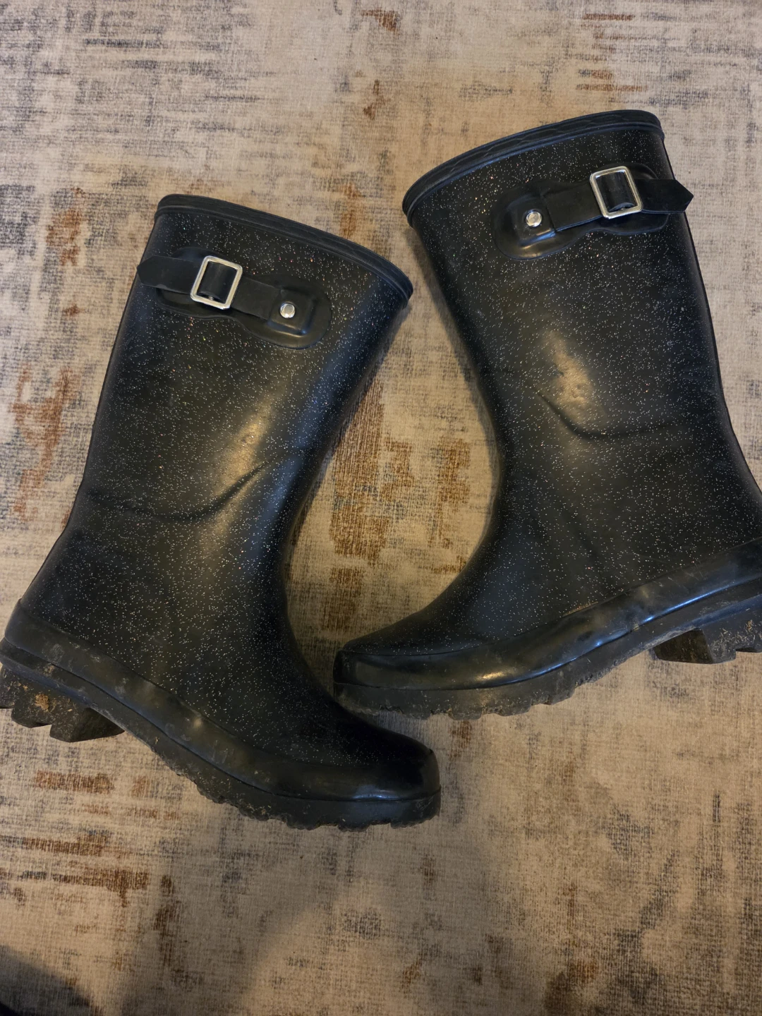 Black Sparkle Rain Boots